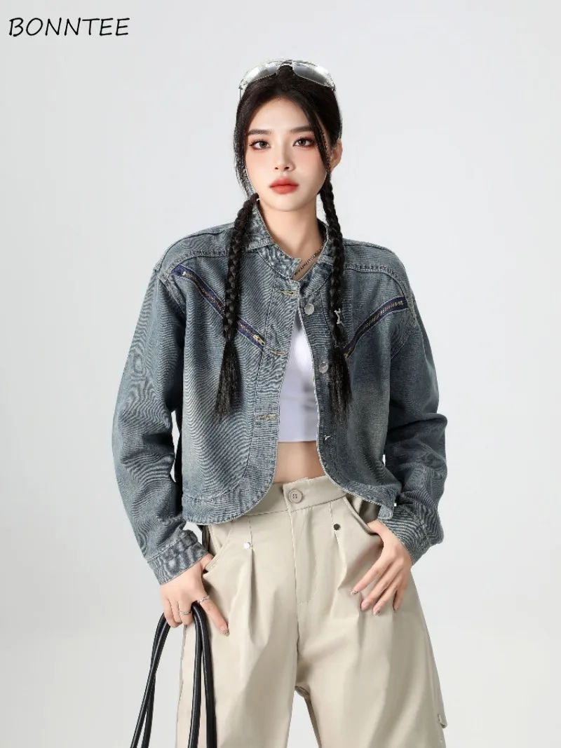 Denim Jackets for Women Zipper Retro Design Cropped Stand-collar All-match American Style Students Popular Autumn Outwear Ins
Denim Jackets for Women Zipper Retro Design Cropped Stand-collar All-match American Style Students Popular Autumn Outwear Ins