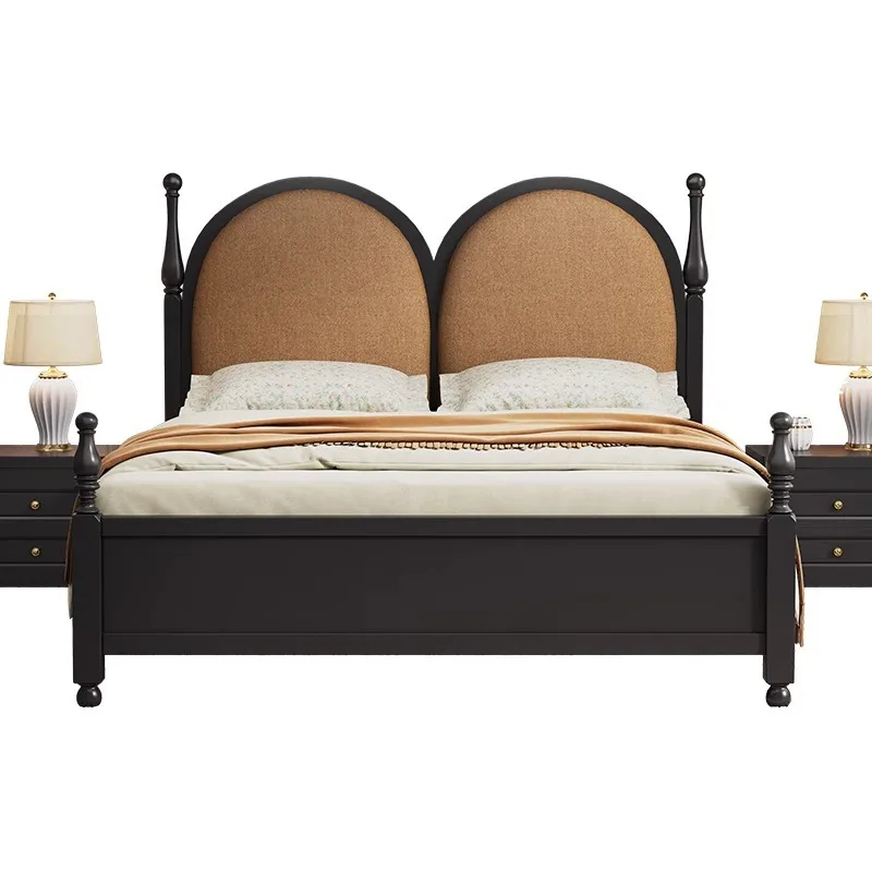 French retro bed, black solid wood bed, modern minimalism, double bed medium and ancient bed
French retro bed, black solid wood bed, modern minimalism, double bed medium and ancient bed