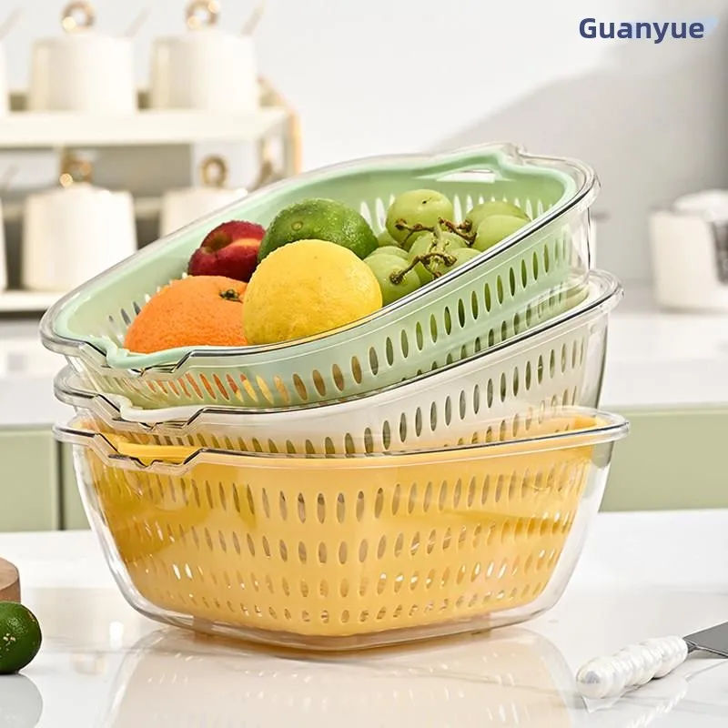 Food Grade Plastic Double Layer Fruit Washing Basin Drain Basket Kitchen Essential Home Use Vegetable Basket Fruit Serving Dish
Food Grade Plastic Double Layer Fruit Washing Basin Drain Basket Kitchen Essential Home Use Vegetable Basket Fruit Serving Dish