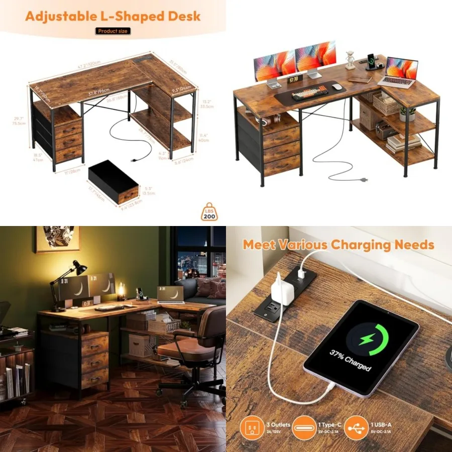 L Shaped Computer Desk, Corner Desk with Drawers and Power Outlets, Home Office Desk for Gamg, Study Writg PC Table with Storag
L Shaped Computer Desk, Corner Desk with Drawers and Power Outlets, Home Office Desk for Gamg, Study Writg PC Table with Storag