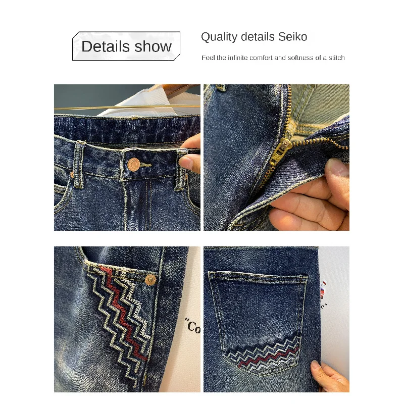 Легкие роскошные мужские джинсы с вышитым принтом, трендовые универсальные ретро рваные джинсы, осень 2022, элитная уличная одежда с маленькими пряжками, эластичная 
Легкие роскошные мужские джинсы с вышитым принтом, трендовые универсальные ретро рваные джинсы, осень 2022, элитная уличная одежда с маленькими пряжками, эластичная