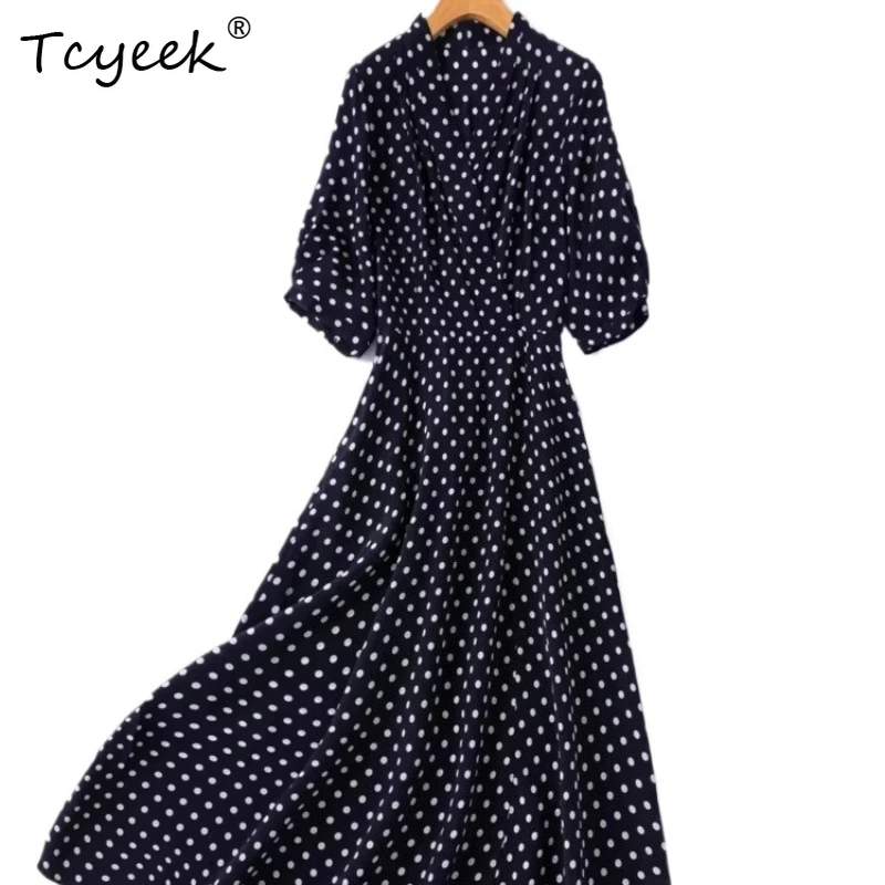 Tcyeek 100% Real Silk Maxi Dress for Women 2026 Half-sleeve Vintage Female Clothing Summer Dotted Dresses Vestidos De Mujer
Tcyeek 100% Real Silk Maxi Dress for Women 2026 Half-sleeve Vintage Female Clothing Summer Dotted Dresses Vestidos De Mujer