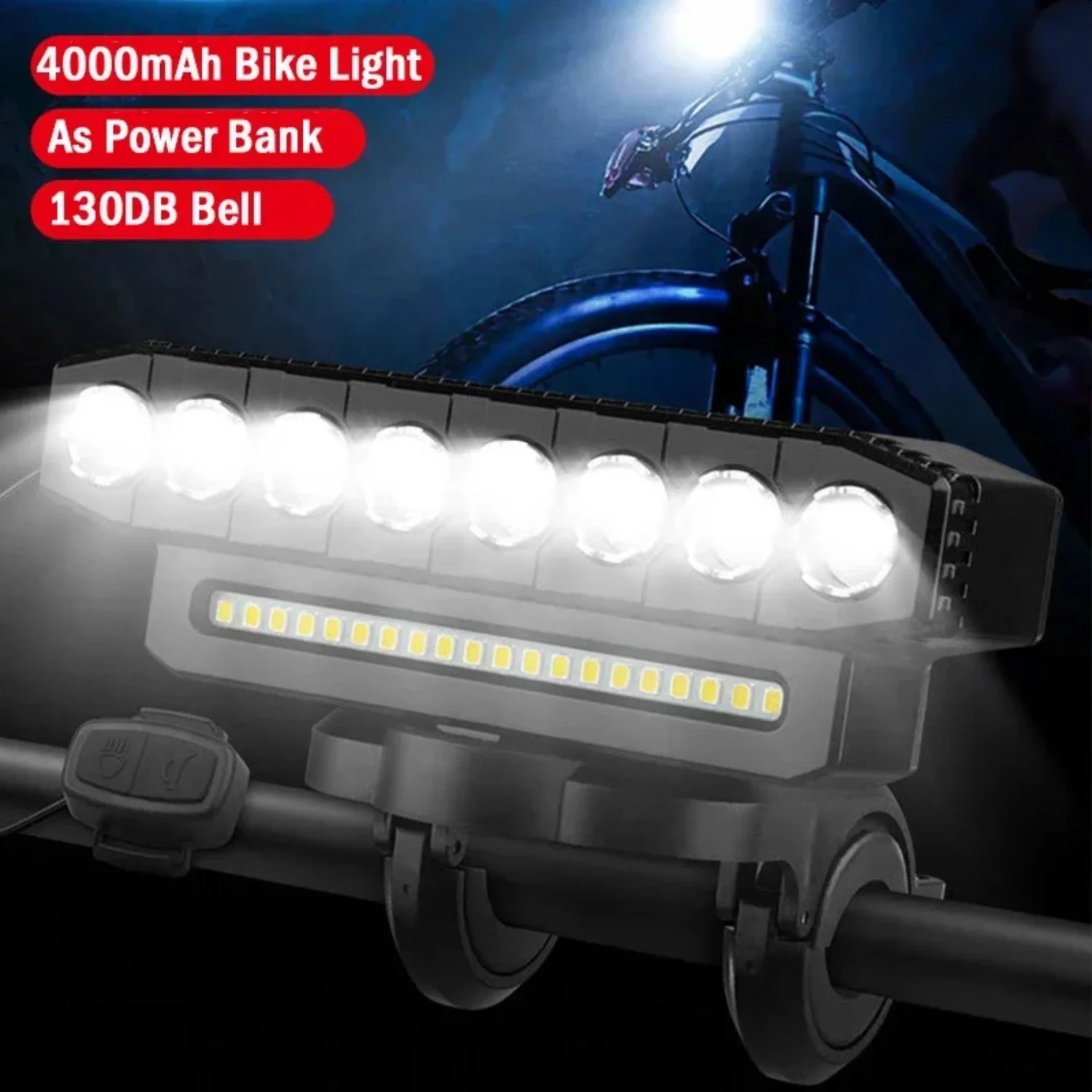 Bicycle Light Front Bike Light 4000mAh Waterproof Flashlight USB Charging MTB Road Cycling Lamp Accessories With 130DB Bell
Bicycle Light Front Bike Light 4000mAh Waterproof Flashlight USB Charging MTB Road Cycling Lamp Accessories With 130DB Bell