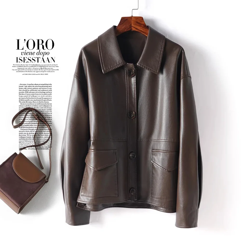New Women Split Leather Short Coat Spring Autumn Fashion Turn-down Collar Single Breasted Loose Jacket Casual Long Sleeve Jacket
New Women Split Leather Short Coat Spring Autumn Fashion Turn-down Collar Single Breasted Loose Jacket Casual Long Sleeve Jacket