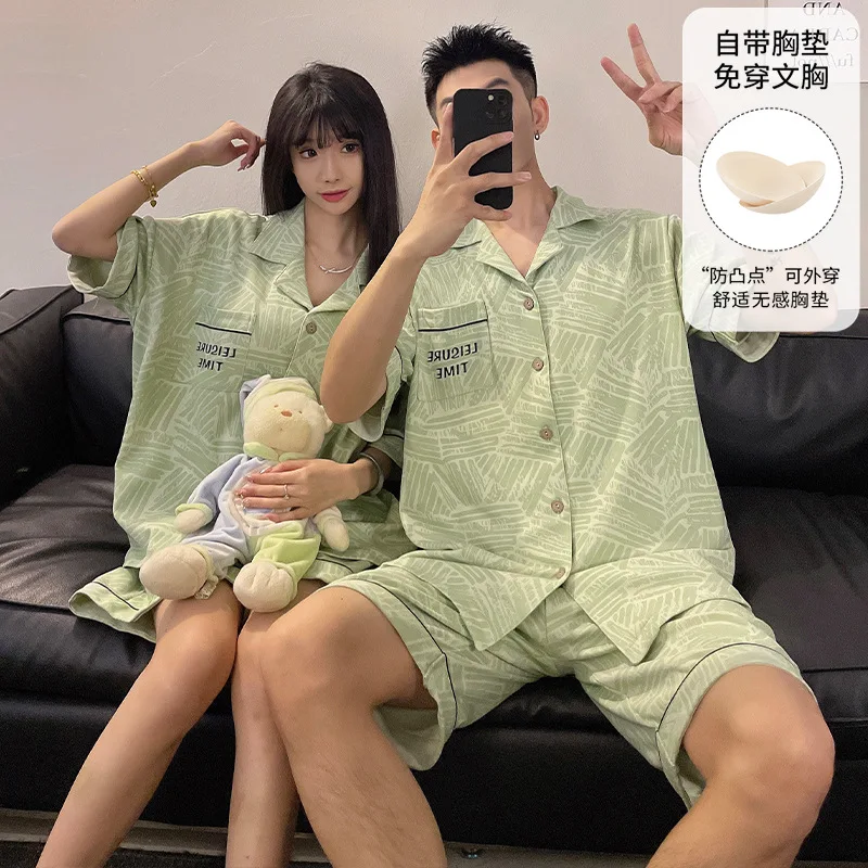 2025 New Couple Ladies With Chest Pad Short Sleeve Pajamas Summer Men's Loungewear Cardigan Set Can Be Worn Outside pyjama
2025 New Couple Ladies With Chest Pad Short Sleeve Pajamas Summer Men's Loungewear Cardigan Set Can Be Worn Outside pyjama