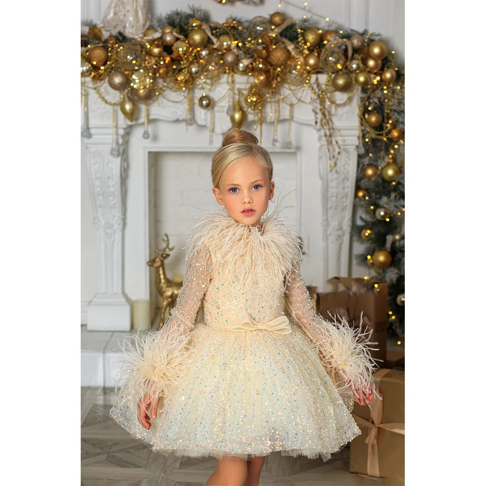 MVOZEIN Champagne Sequin Feather Flower Girl Dress Kids' Dresses Long Sleeve Tulle Child Dress for Wedding Christmas Party
MVOZEIN Champagne Sequin Feather Flower Girl Dress Kids' Dresses Long Sleeve Tulle Child Dress for Wedding Christmas Party