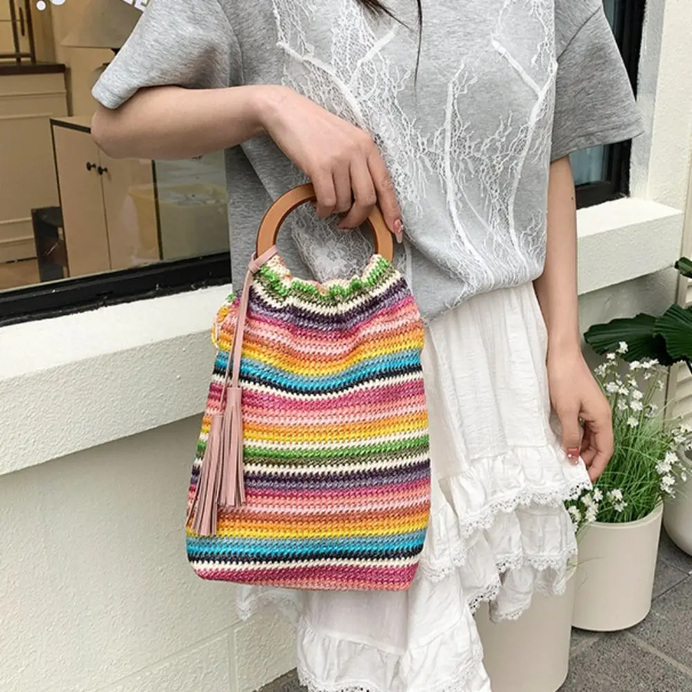 Trendy Bohemian Style Rainbow Woven Handbag Hollow Out with Tassel Woven Crochet Bag Sweet Beach Underarm Bag Shopping
Trendy Bohemian Style Rainbow Woven Handbag Hollow Out with Tassel Woven Crochet Bag Sweet Beach Underarm Bag Shopping