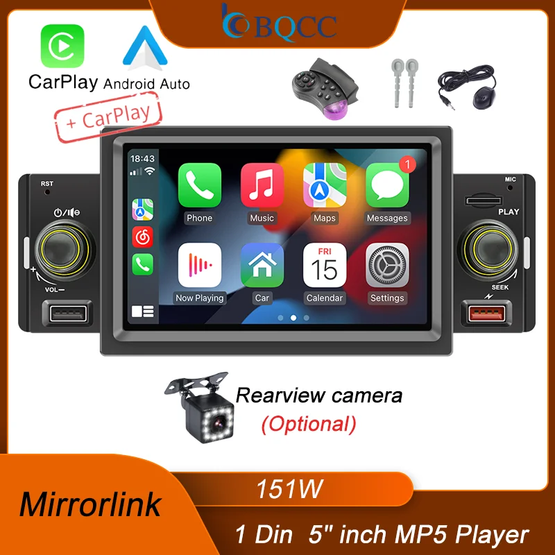 BQCC 1din Carplay/Android auto 5" HD Touch Screen Monitor Universal Car mp5 Player with Mirrorlink BT USBDVR RCA FM Radio
BQCC 1din Carplay/Android auto 5" HD Touch Screen Monitor Universal Car mp5 Player with Mirrorlink BT USBDVR RCA FM Radio