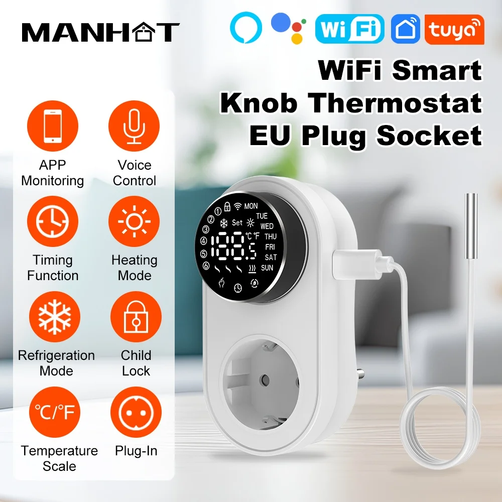 Smart Tuya WIFI Socket Thermostat 16A Cooling Heating Temperature Controller Outlet Plug Floor Sensor Voice Alexa Google Home
Smart Tuya WIFI Socket Thermostat 16A Cooling Heating Temperature Controller Outlet Plug Floor Sensor Voice Alexa Google Home