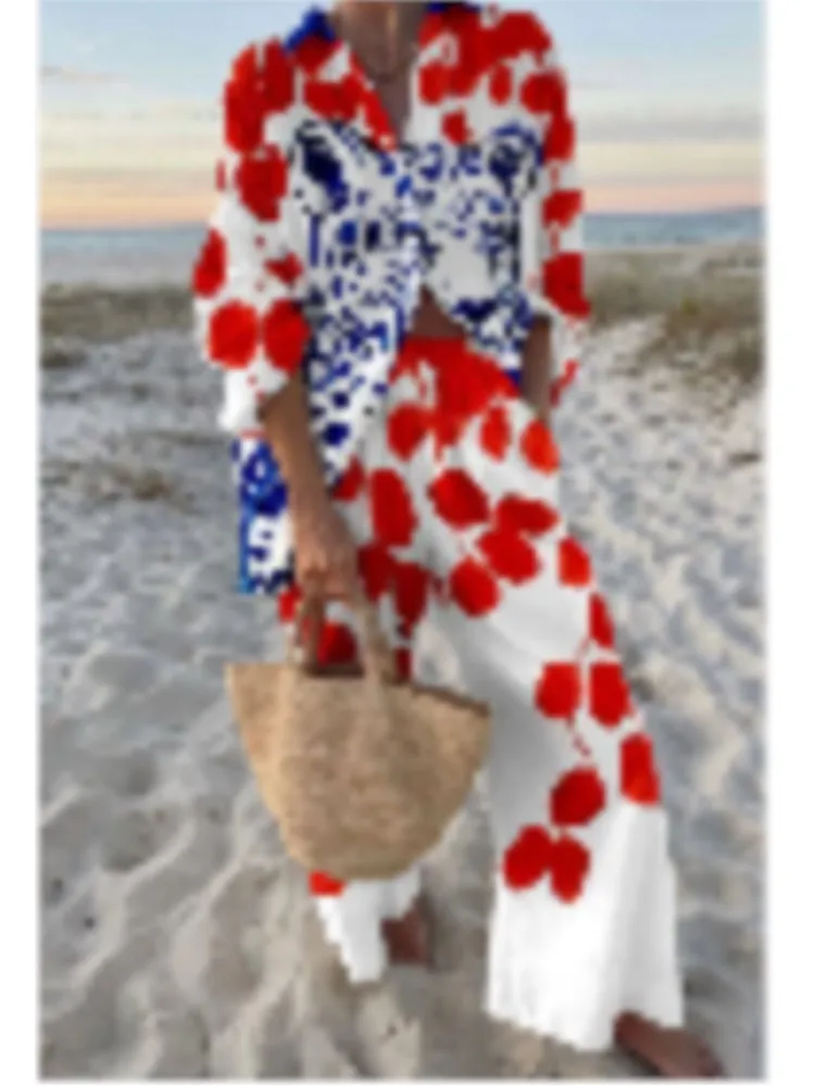 Casual Printed Two Piece Set Women Spring Summer New Fashion Comfort Holiday Button Long Sleeve Shirts And Wide Leg Pants 2 Sets
Casual Printed Two Piece Set Women Spring Summer New Fashion Comfort Holiday Button Long Sleeve Shirts And Wide Leg Pants 2 Sets