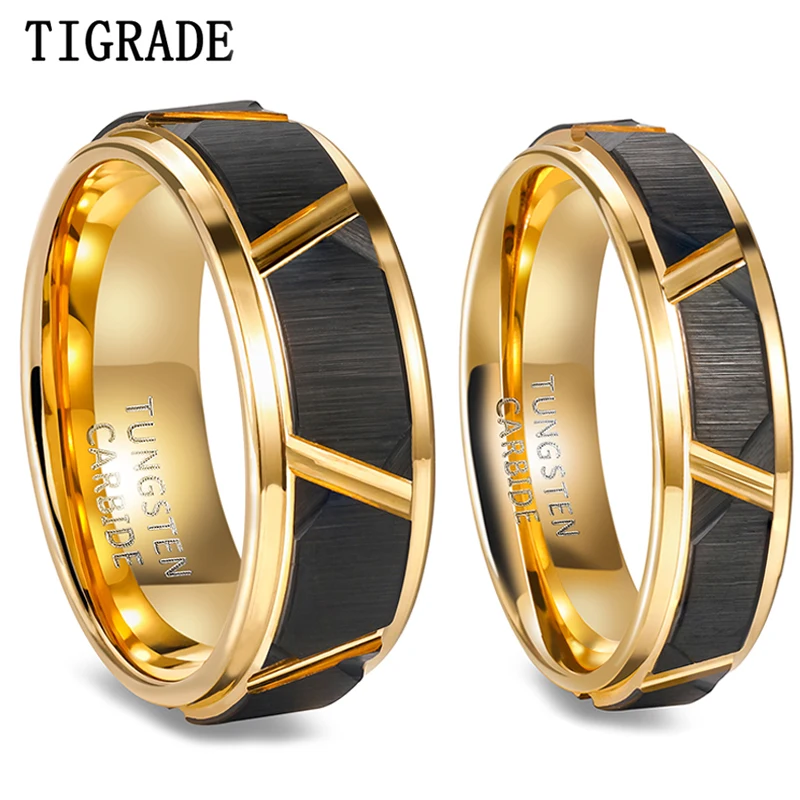 Tigrade 6mm/8mm Mens Tungsten Rings Groove Beveled Edge Pattern Brushed Black Gold Color Wedding Bands Engagement Ring
Tigrade 6mm/8mm Mens Tungsten Rings Groove Beveled Edge Pattern Brushed Black Gold Color Wedding Bands Engagement Ring