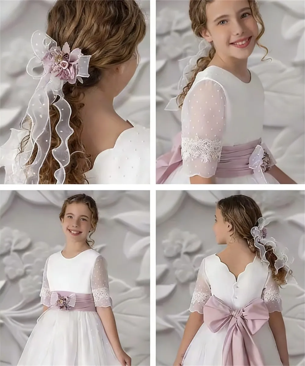 Elegant Lace Flower Girl Wedding Dress Half Sleeve with Floral Belt Kids First Holy Communion Dress Custom Birthday Party Gown
Elegant Lace Flower Girl Wedding Dress Half Sleeve with Floral Belt Kids First Holy Communion Dress Custom Birthday Party Gown