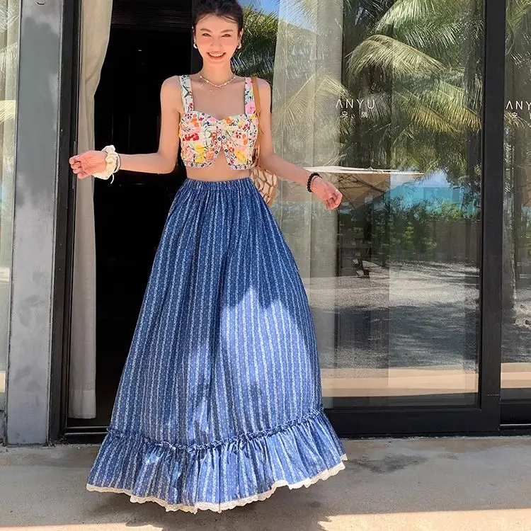 Vintage Blue White A-line Striped Skirt For Women Y2k Grunge High Waist A-line Dresses Spring New Mid-length Loose Faldas Mujer
Vintage Blue White A-line Striped Skirt For Women Y2k Grunge High Waist A-line Dresses Spring New Mid-length Loose Faldas Mujer