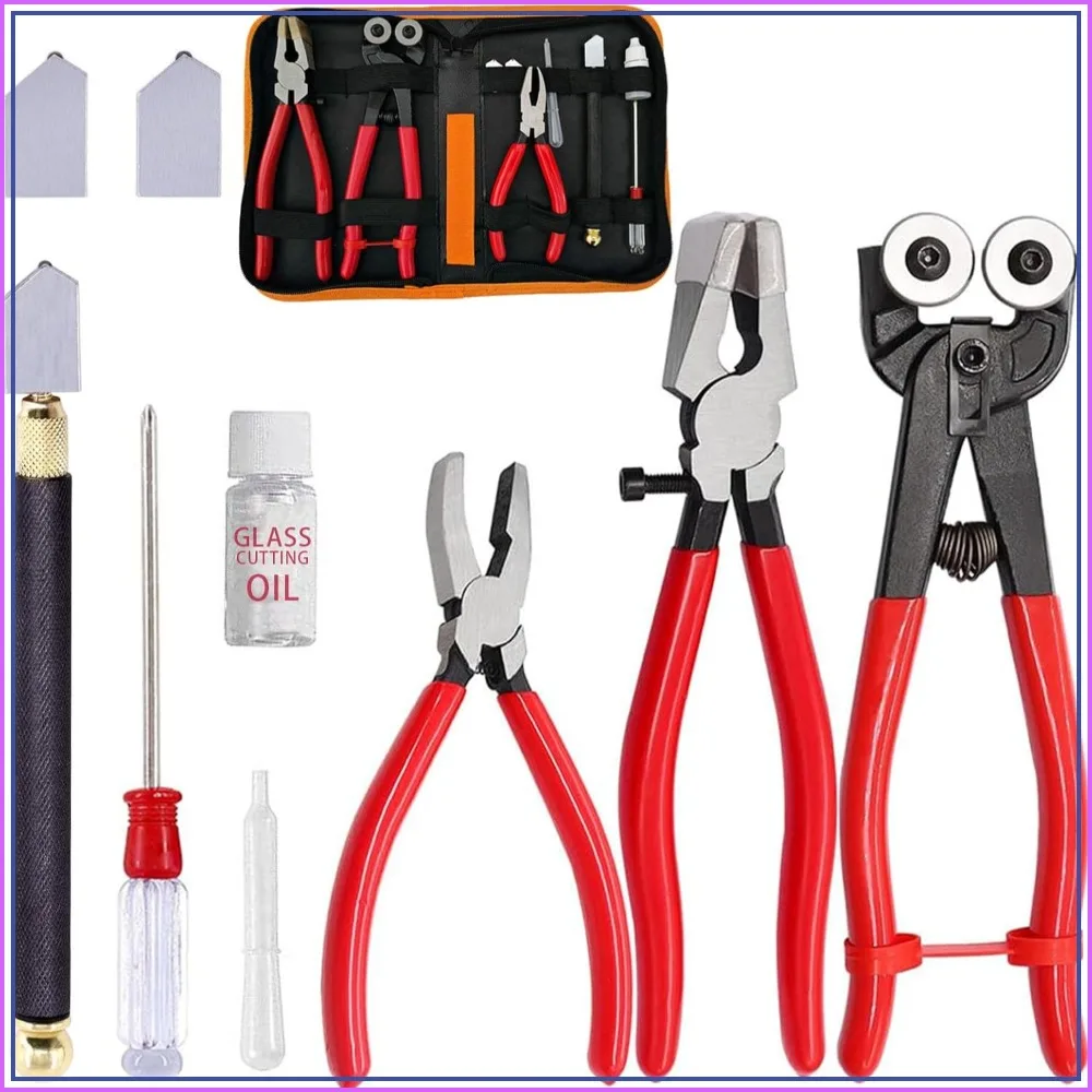 Glass Cutting Tool Set Kit with Oil Feed Cutter, Wheeled Nippers, Running Pliers, Breaking Pliers, Leather Zipper Bag for Stained Glass, Tiles, Mosaic, Mirrors, Bottle, Fusing
Glass Cutting Tool Set Kit with Oil Feed Cutter, Wheeled Nippers, Running Pliers, Breaking Pliers, Leather Zipper Bag for Stained Glass, Tiles, Mosaic, Mirrors, Bottle, Fusing