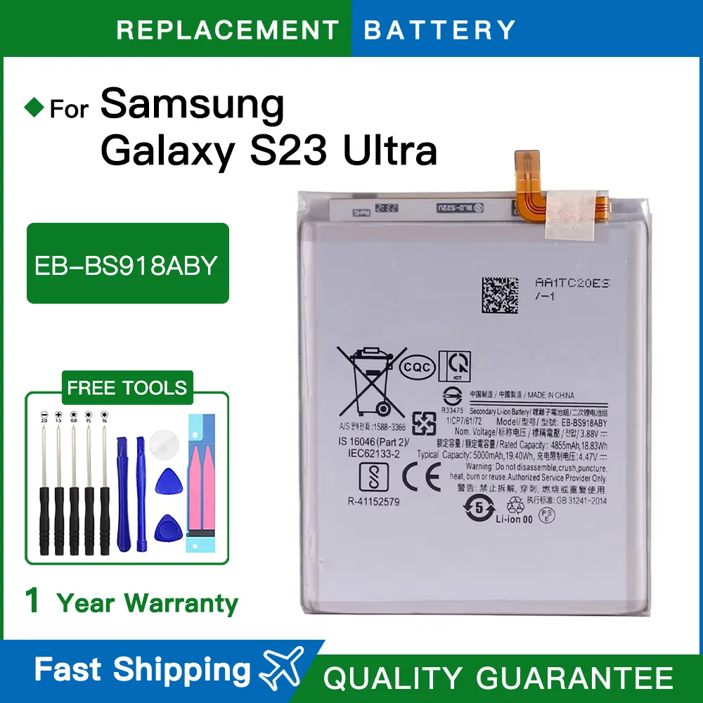 Brand new Battery EB-BS918ABY 4855mAh/5000mAh Phone For Samsung Galaxy S23 Ultra 5G S918 Batteries Fast shipping+Tools
Brand new Battery EB-BS918ABY 4855mAh/5000mAh Phone For Samsung Galaxy S23 Ultra 5G S918 Batteries Fast shipping+Tools