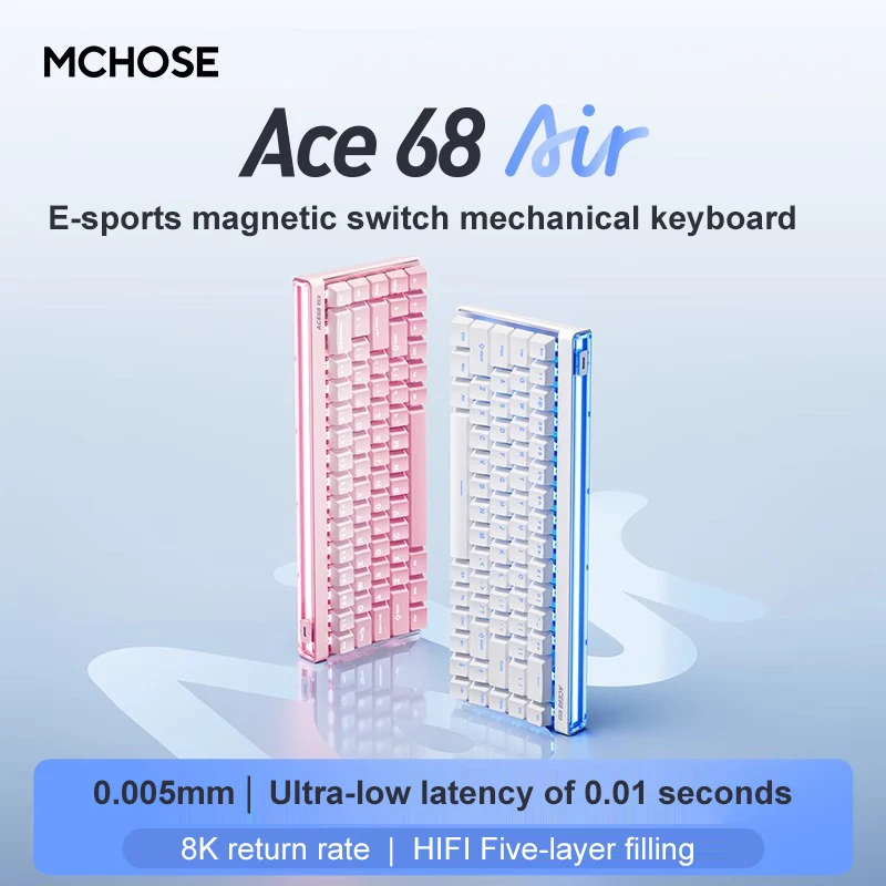 MCHOSE Ace68 Air Gaming Keyboard 0,005 мм, быстрый триггер, 8K, скорость опрокидывания, магнитная клавиатура RGB
MCHOSE Ace68 Air Gaming Keyboard 0,005 мм, быстрый триггер, 8K, скорость опрокидывания, магнитная клавиатура RGB