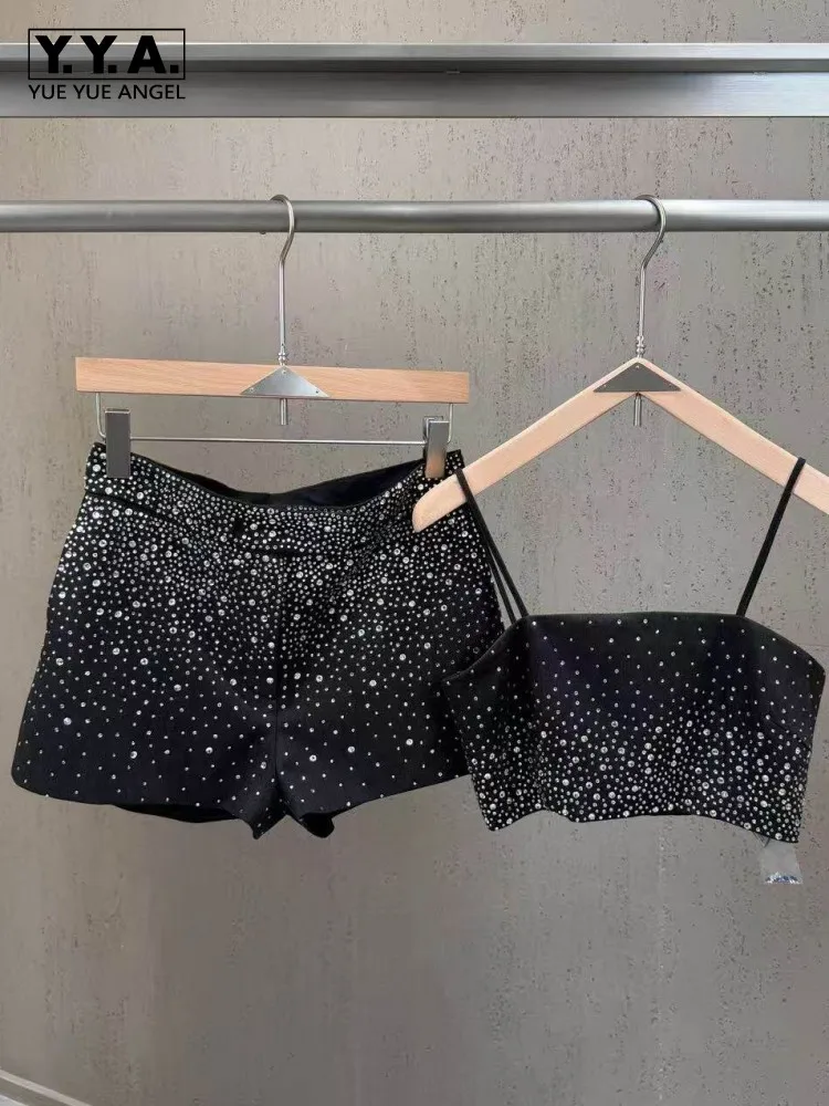 Streetwear Summer Women Sexy Nightclub Party Diamonds Black Spaghetti Strap Tube Top Slim Fit Mini Shorts Fashion Two Piece Set
Streetwear Summer Women Sexy Nightclub Party Diamonds Black Spaghetti Strap Tube Top Slim Fit Mini Shorts Fashion Two Piece Set