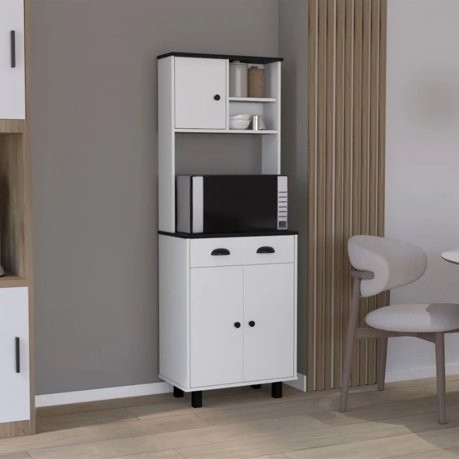 DEPOT ESHOP Waco 67 H Kitchen Pantry with Two Cabinets Two Open Shelves and One Drawer White Black
DEPOT ESHOP Waco 67 H Kitchen Pantry with Two Cabinets Two Open Shelves and One Drawer White Black