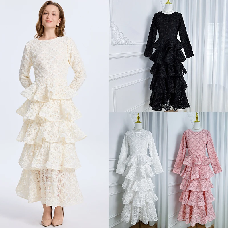 Elegant Spliced 3D Flower Cascarding Prom Dress Women O Neck Long Sleeves High Waist Patchwork Ruffles Folds Dress Female New
Elegant Spliced 3D Flower Cascarding Prom Dress Women O Neck Long Sleeves High Waist Patchwork Ruffles Folds Dress Female New