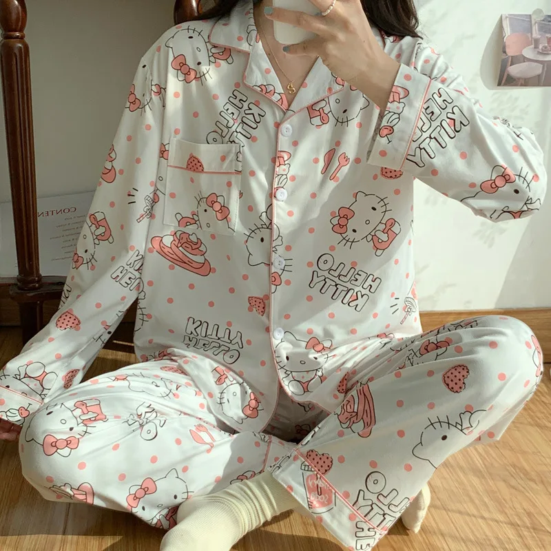 Аниме-пижамы Hello Kitty для женщин: весенне-осенние, хлопковые, с милым мультяшным воротником, кардиган, свободная тонкая домашняя одежда Cinnamoroll
Аниме-пижамы Hello Kitty для женщин: весенне-осенние, хлопковые, с милым мультяшным воротником, кардиган, свободная тонкая домашняя одежда Cinnamoroll