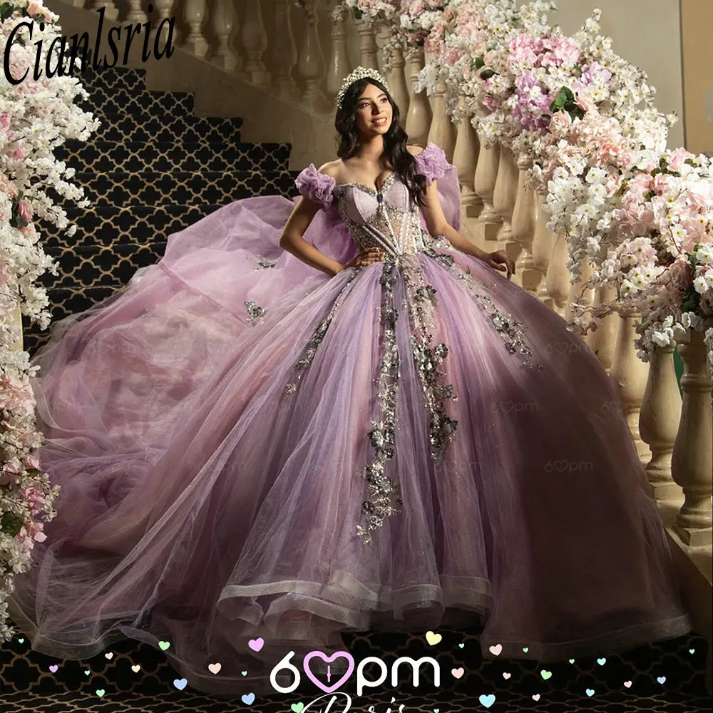 Lilac Illusion Beaded Crystal Ribbons Quinceanera Dresses Ball Gown Sequined Appliques Lace Bow Sweet 15 Años Mexican Customized
Lilac Illusion Beaded Crystal Ribbons Quinceanera Dresses Ball Gown Sequined Appliques Lace Bow Sweet 15 Años Mexican Customized