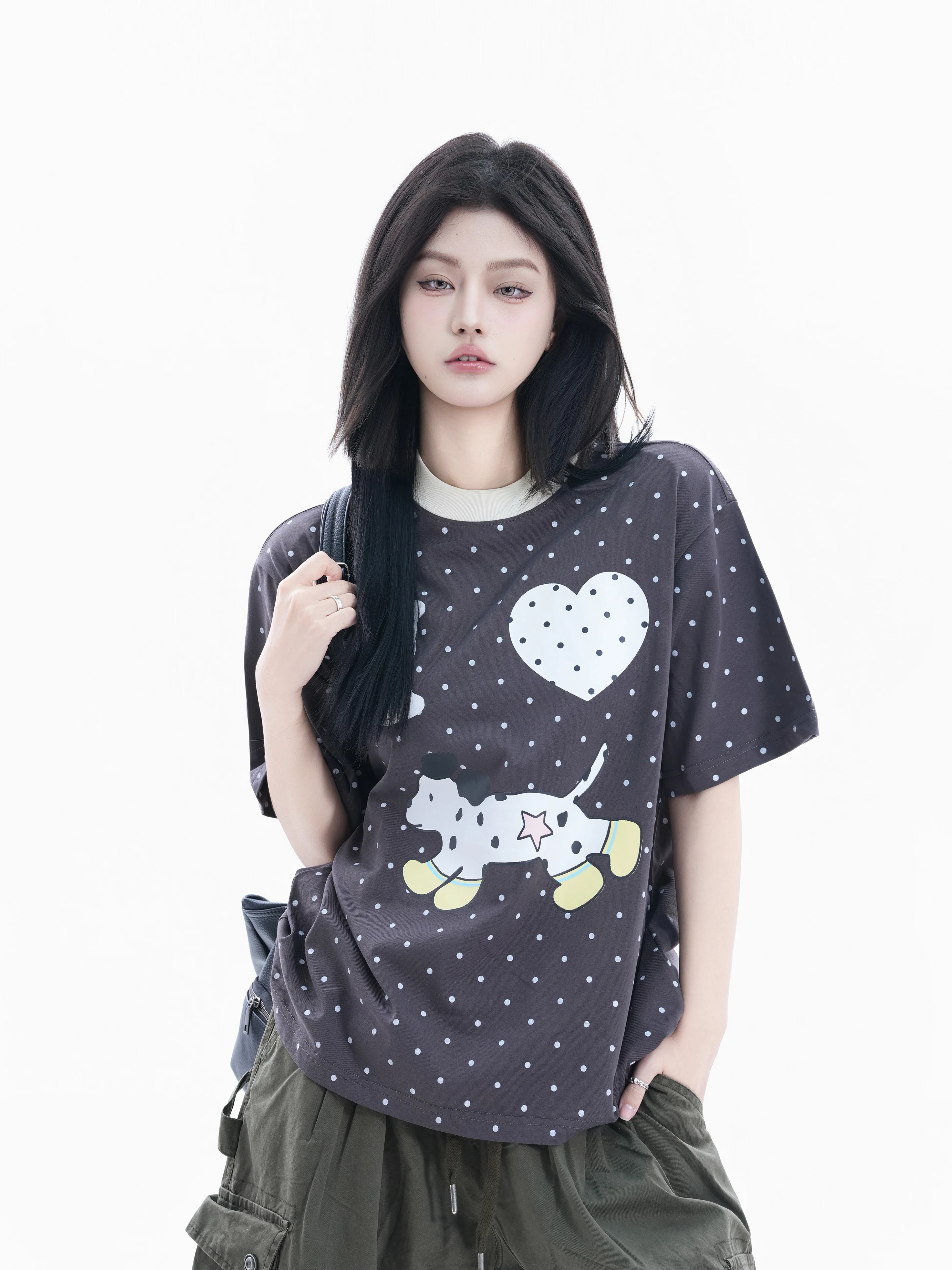 Retro American Polka Dot Heart Print Short Sleeve Women's T-shirt Loose Fit Versatile Couple's Top Cotton round Neck T-shirt
Retro American Polka Dot Heart Print Short Sleeve Women's T-shirt Loose Fit Versatile Couple's Top Cotton round Neck T-shirt