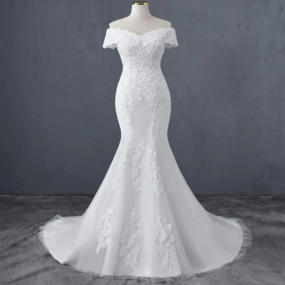 Fashion Mermaid Women Wedding Dresses Off Shoulder Tulle Appliques Bridal Gowns Formal Vestido De Noiva robe de mariée
Fashion Mermaid Women Wedding Dresses Off Shoulder Tulle Appliques Bridal Gowns Formal Vestido De Noiva robe de mariée