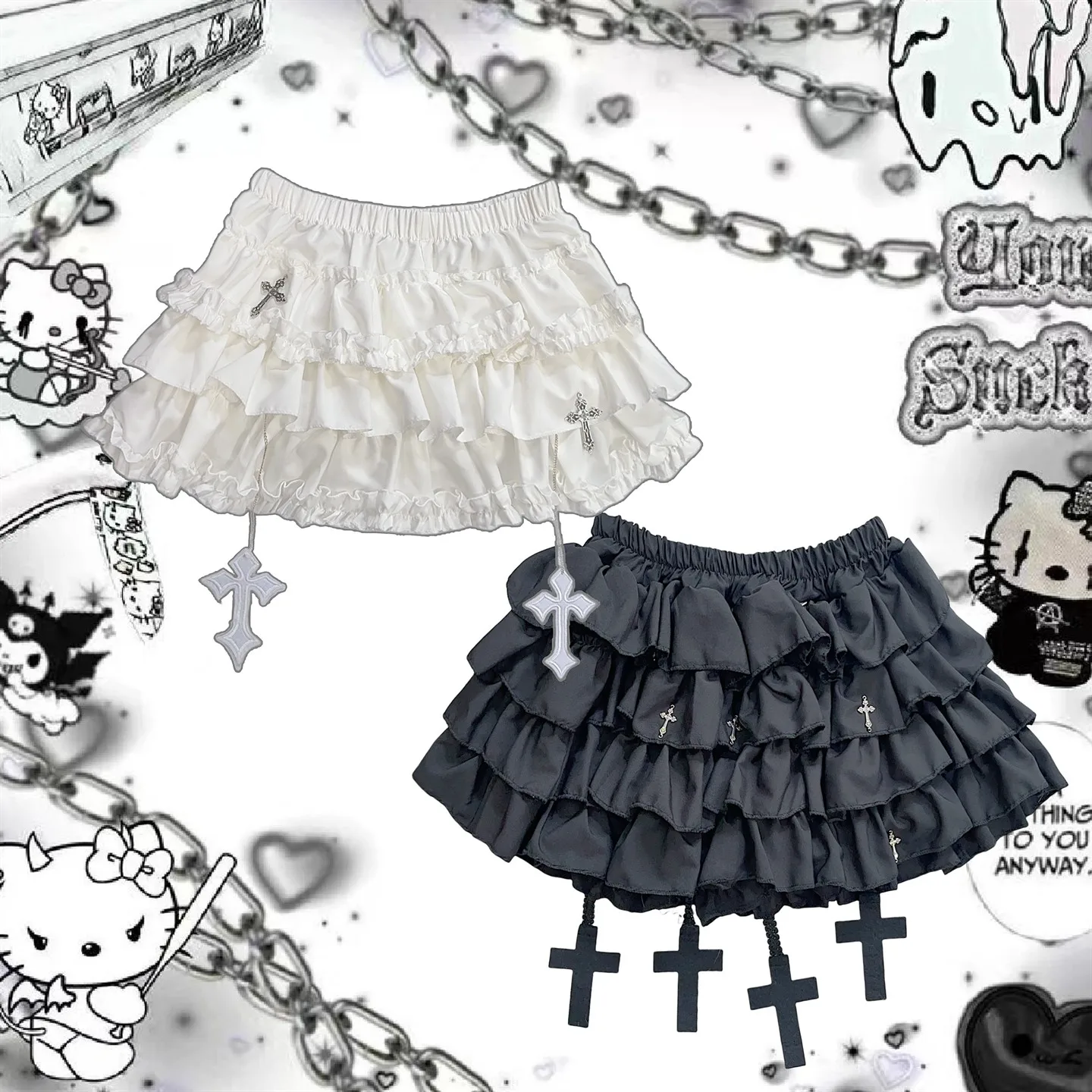 Y2K hot girl subculture niche cross decoration black and white fluffy niche pure desire fungus edge cake skirt
Y2K hot girl subculture niche cross decoration black and white fluffy niche pure desire fungus edge cake skirt