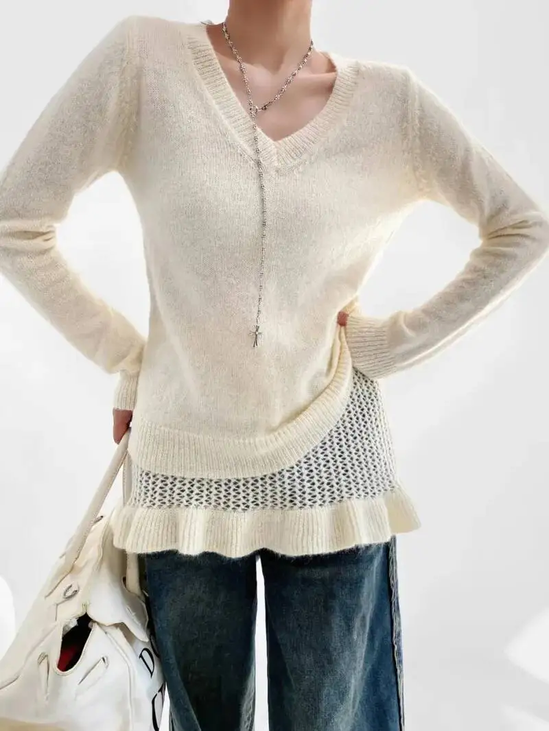 Новый женский вязаный свитер-пуловер с V-образным вырезом и длинными рукавами, свободный повседневный универсальный однотонный топ, осень-зима 2026 AHFJ
Новый женский вязаный свитер-пуловер с V-образным вырезом и длинными рукавами, свободный повседневный универсальный однотонный топ, осень-зима 2026 AHFJ