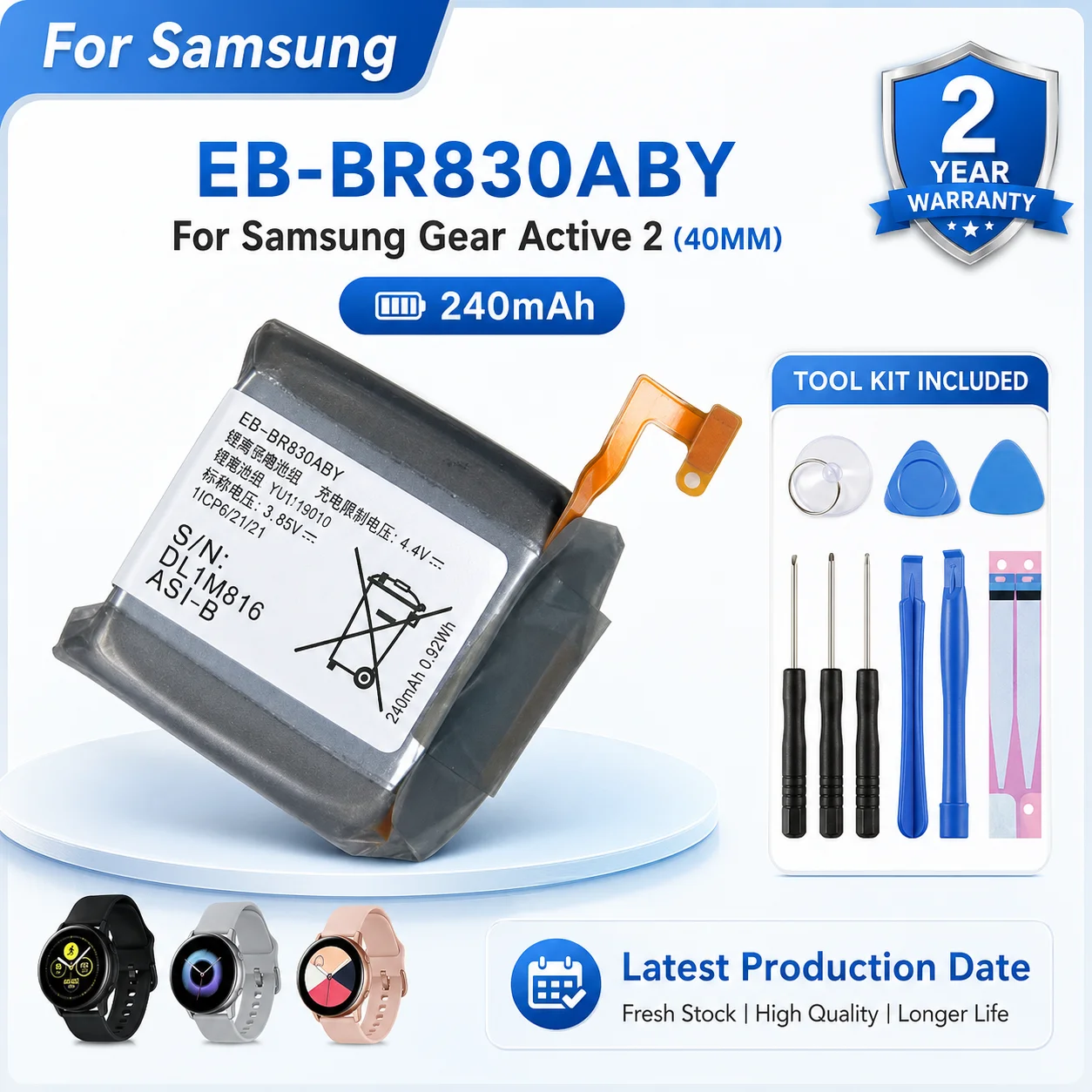 2025 Brand New 240mAh Smart Watch Replacement Battery With Tools Kit For Samsung Gear Active 2 SM-R830 SM-R835
2025 Brand New 240mAh Smart Watch Replacement Battery With Tools Kit For Samsung Gear Active 2 SM-R830 SM-R835
