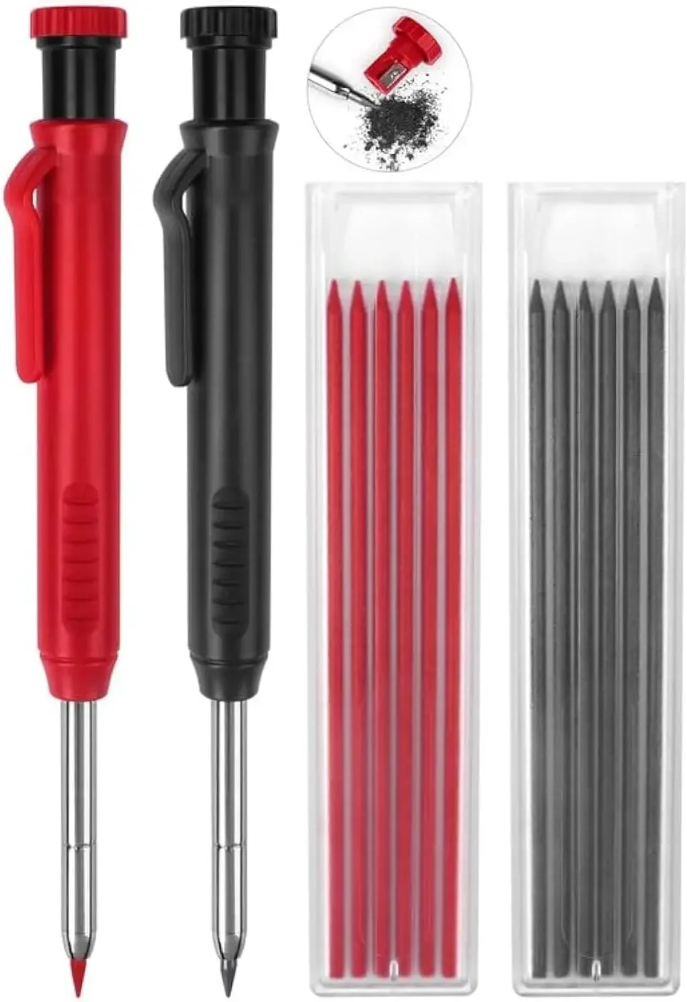 2-Pack Carpenter Mechanical Pencils With 12 Refills, Built-In Sharpener, Long Nib For Deep Hole Marking, 2 Colors
2-Pack Carpenter Mechanical Pencils With 12 Refills, Built-In Sharpener, Long Nib For Deep Hole Marking, 2 Colors