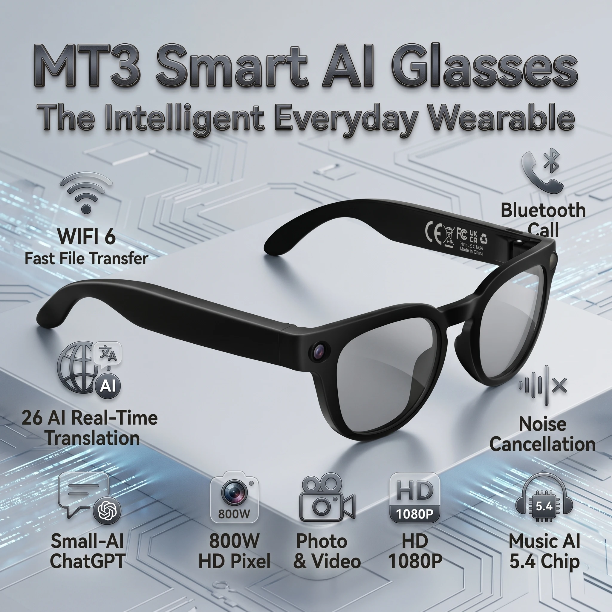 2026 AI Smart Glasses with 800W Camera HD Video Recording Waterproof Bluetooth 5.4 Smart Sunglasses Wireless Call Audio Eyewear
2026 AI Smart Glasses with 800W Camera HD Video Recording Waterproof Bluetooth 5.4 Smart Sunglasses Wireless Call Audio Eyewear