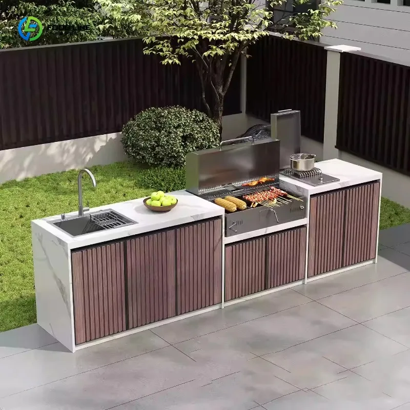 Custom Modern Villa Outdoor Kitchen Slate BBQ Island Workstation With Sink And Aluminum Beverage Center For Garden
Custom Modern Villa Outdoor Kitchen Slate BBQ Island Workstation With Sink And Aluminum Beverage Center For Garden