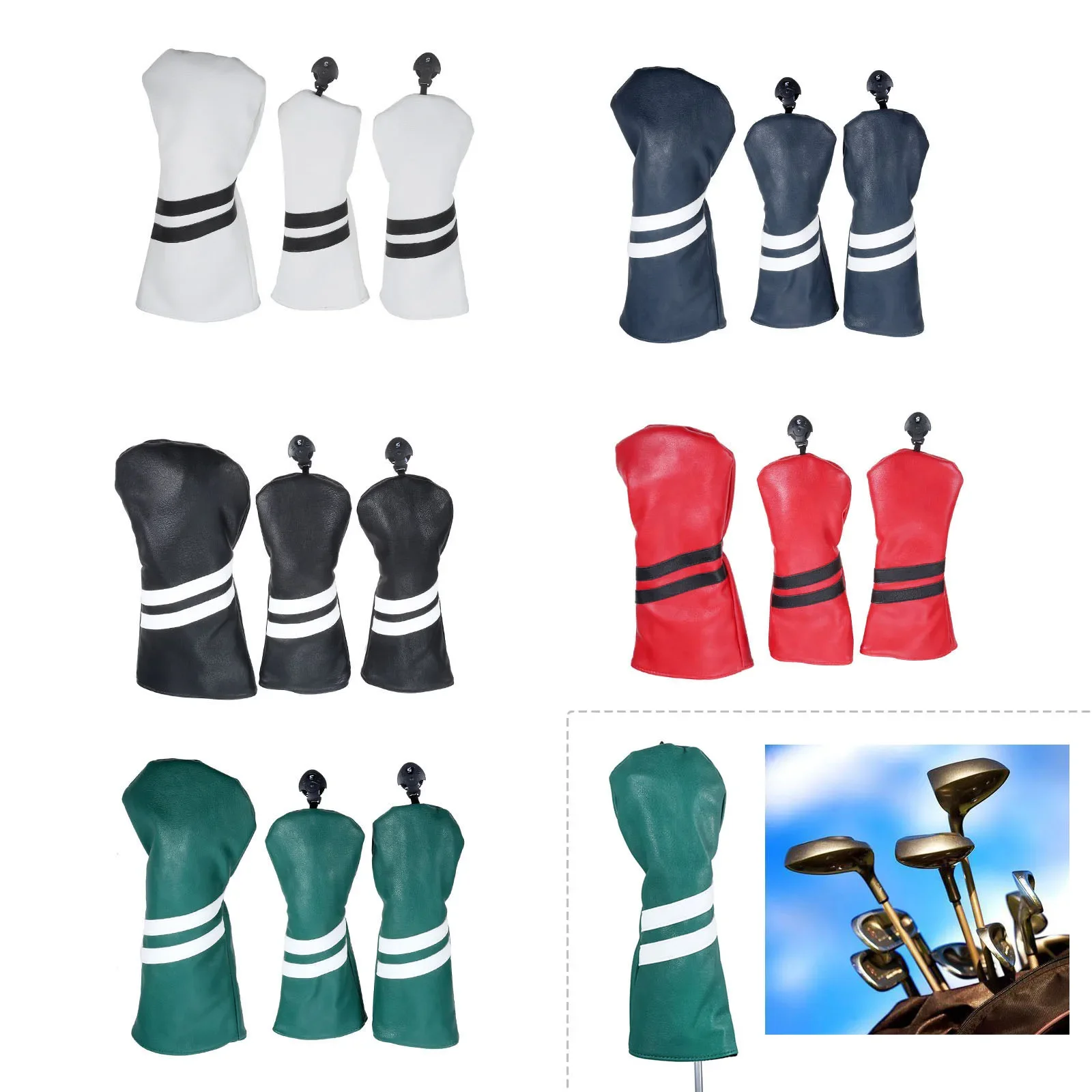 3Pcs PU Leather Golf Club Heads Cover Set Protector Number 1, 3, & 5, Fits for Oversized Drivers and Fairway Woods Headcovers
3Pcs PU Leather Golf Club Heads Cover Set Protector Number 1, 3, & 5, Fits for Oversized Drivers and Fairway Woods Headcovers