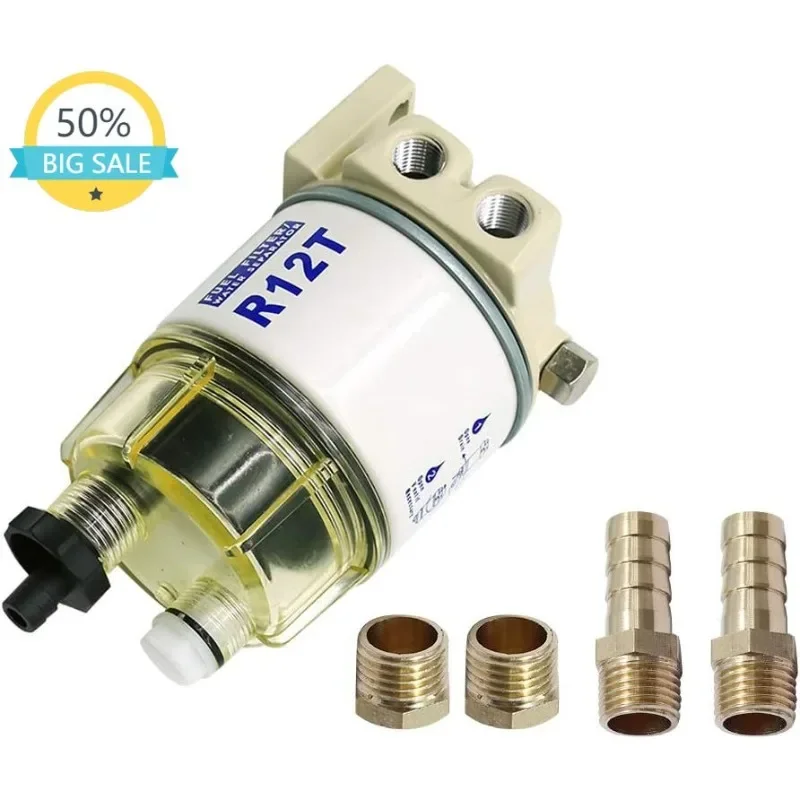 R12T Fuel Filter Water Separator 120AT NPT ZG1/4-19 with 2 Fittings, 2 Plugs Complete Combo Filter for Marine Diesel Engine Lawn
R12T Fuel Filter Water Separator 120AT NPT ZG1/4-19 with 2 Fittings, 2 Plugs Complete Combo Filter for Marine Diesel Engine Lawn