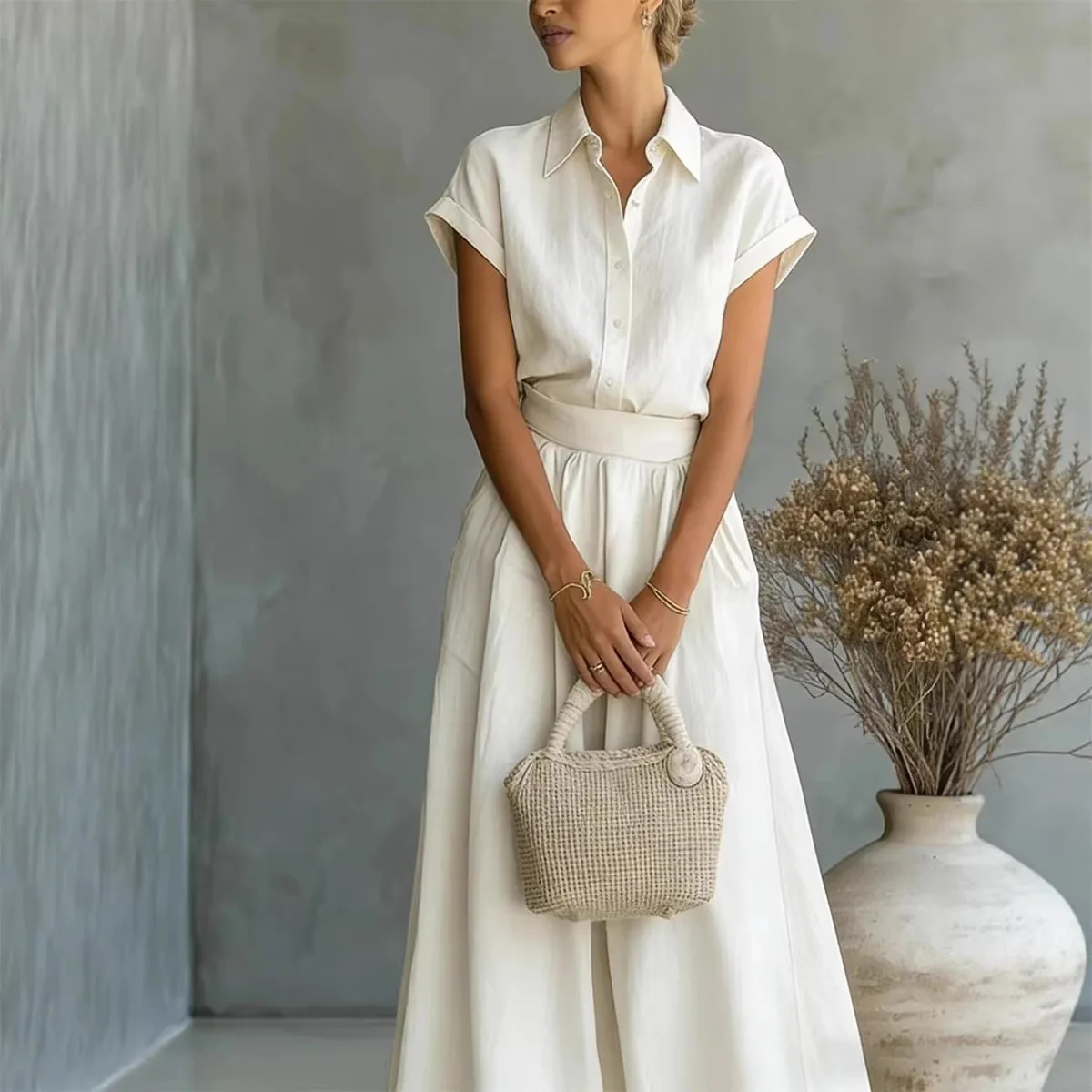 2026 Summer Ladies New Foreign Trade Independent Station Fashionable Casual Solid Color Shirt Wide Leg Pants Two-piece Set
2026 Summer Ladies New Foreign Trade Independent Station Fashionable Casual Solid Color Shirt Wide Leg Pants Two-piece Set