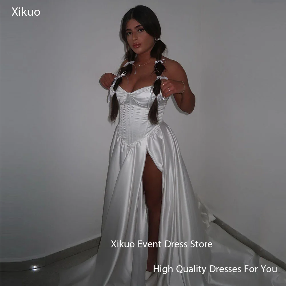 Xikuo Chic A Line Court Train Wedding Dresses Sweetheart Satin Bridal Gowns High Side Slit Women Vestido De Novia Customized
Xikuo Chic A Line Court Train Wedding Dresses Sweetheart Satin Bridal Gowns High Side Slit Women Vestido De Novia Customized