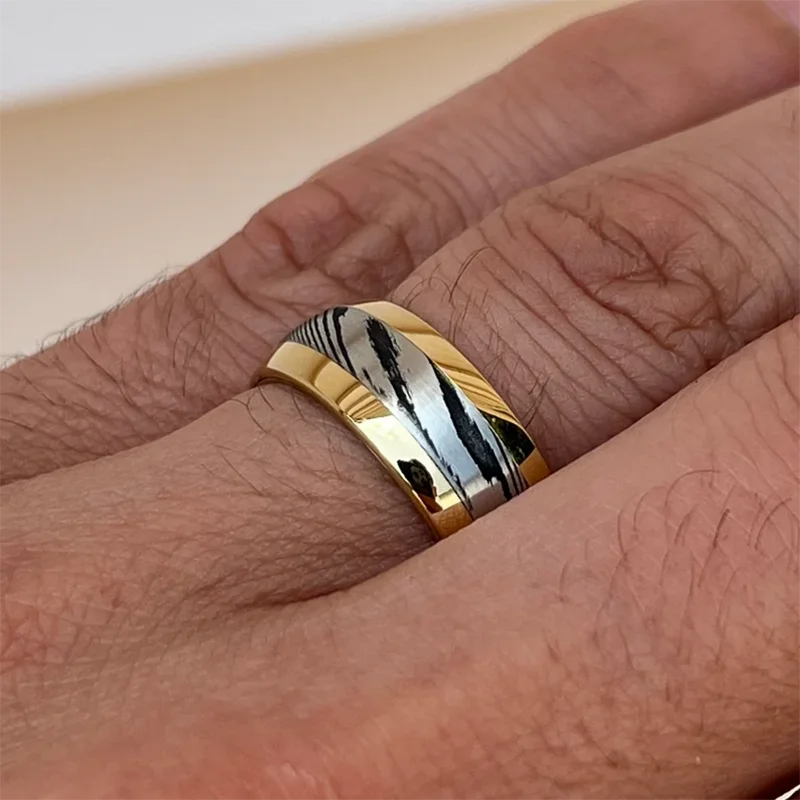 8MM Gold Color Damascus steel ring for man fashion jewelry Men's wedding bands engagement Promise rings Fine gifts Comfort Fit
8MM Gold Color Damascus steel ring for man fashion jewelry Men's wedding bands engagement Promise rings Fine gifts Comfort Fit