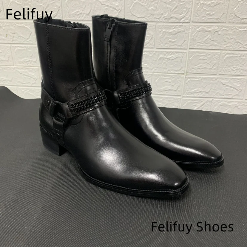 Black Genuine Leather Men Chelsea Boots Zipper Cool Street Style Man Ankle Boots Shoes Round Toe Chains Male Casual Shoes
Black Genuine Leather Men Chelsea Boots Zipper Cool Street Style Man Ankle Boots Shoes Round Toe Chains Male Casual Shoes