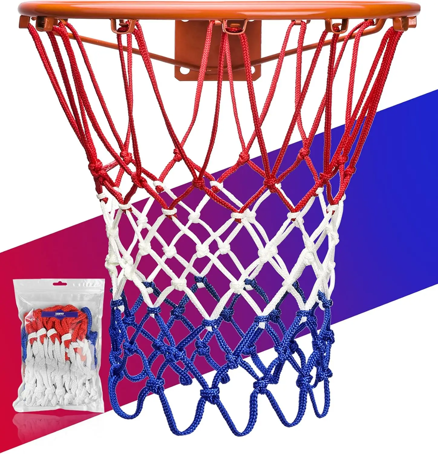 Heavy Duty Basketball Net, 12 Loops, 21", Fits Standard Rim, All Weather, Red White Blue
Heavy Duty Basketball Net, 12 Loops, 21", Fits Standard Rim, All Weather, Red White Blue