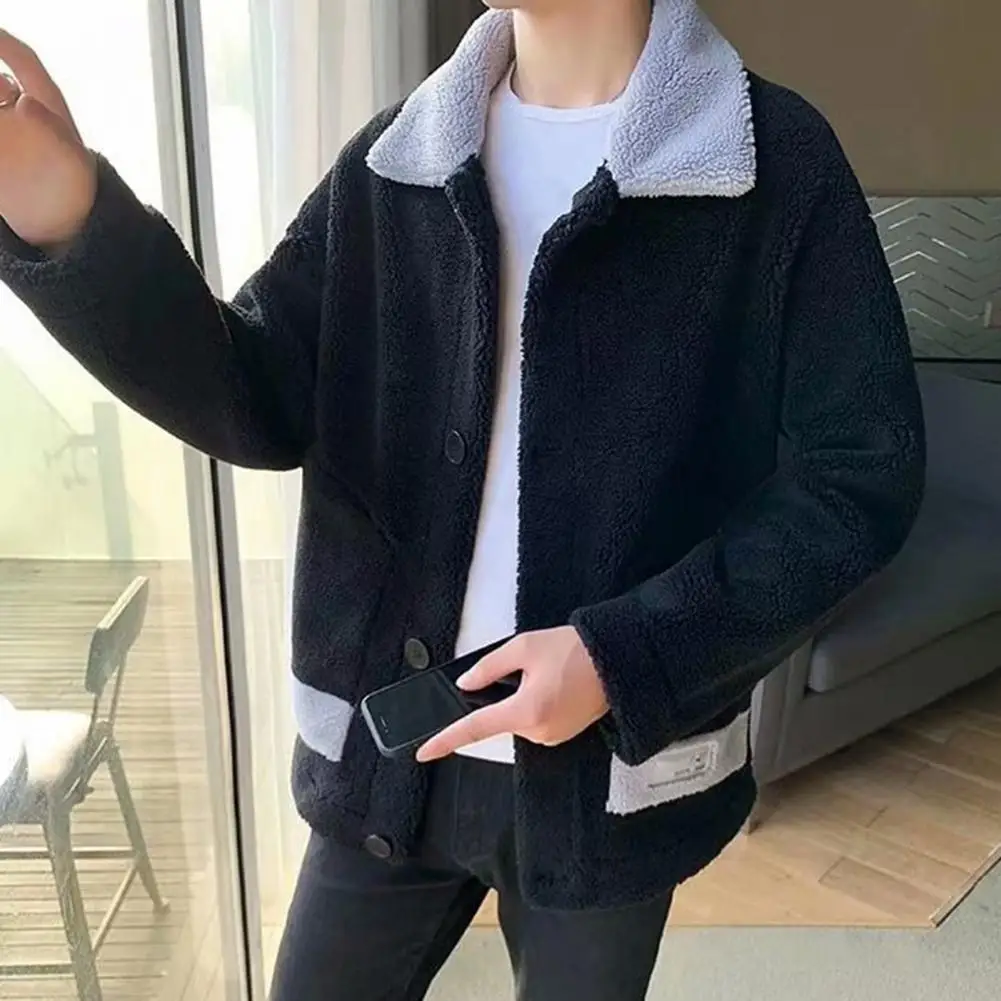 Fall Winter Men Jacket Thickened Plush Turn-down Collar Coat Color Matching Single-breasted Buttons Pockets Outerwear
Fall Winter Men Jacket Thickened Plush Turn-down Collar Coat Color Matching Single-breasted Buttons Pockets Outerwear