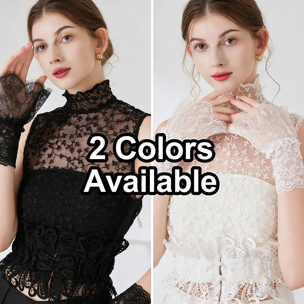 Floral Lace Fake Collar Dickey Mesh Lace Gloves Set with Elastic Waist Cinch Belt Women Fashion Removable Half Shirt Accessories
Floral Lace Fake Collar Dickey Mesh Lace Gloves Set with Elastic Waist Cinch Belt Women Fashion Removable Half Shirt Accessories