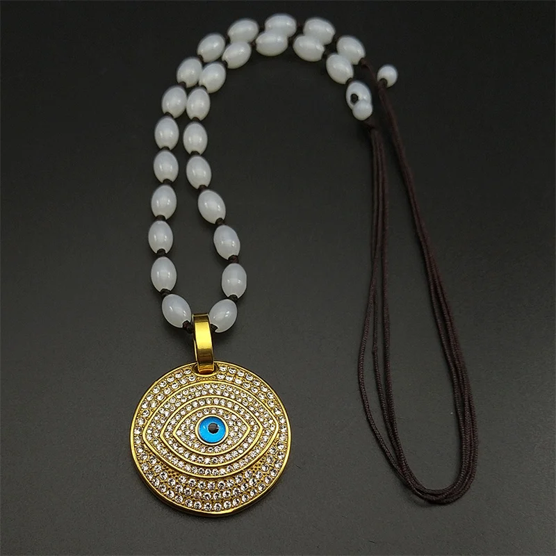 Punk Full Rhinestones Blue Evil Demon Eye Car Pendant for Women Men Stainless Steel Gold Plated Glass Pray Beads Chain Jewelry 
Punk Full Rhinestones Blue Evil Demon Eye Car Pendant for Women Men Stainless Steel Gold Plated Glass Pray Beads Chain Jewelry