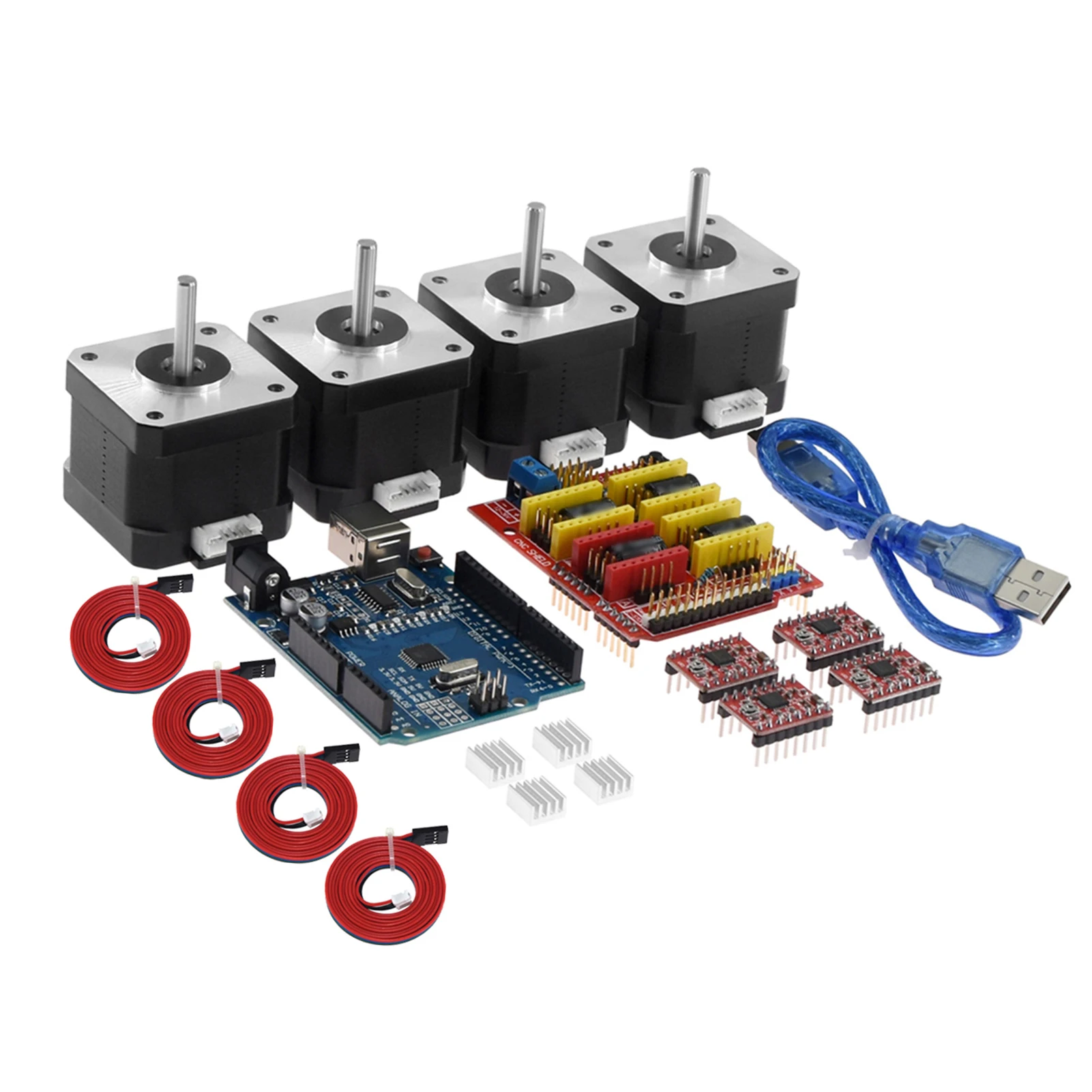 Плата расширения CNC V3.0 Плата R3 4*A4988 Драйвер 4*4401 Комплект шагового двигателя с радиатором USB-кабель для 3D-принтера 
Плата расширения CNC V3.0 Плата R3 4*A4988 Драйвер 4*4401 Комплект шагового двигателя с радиатором USB-кабель для 3D-принтера