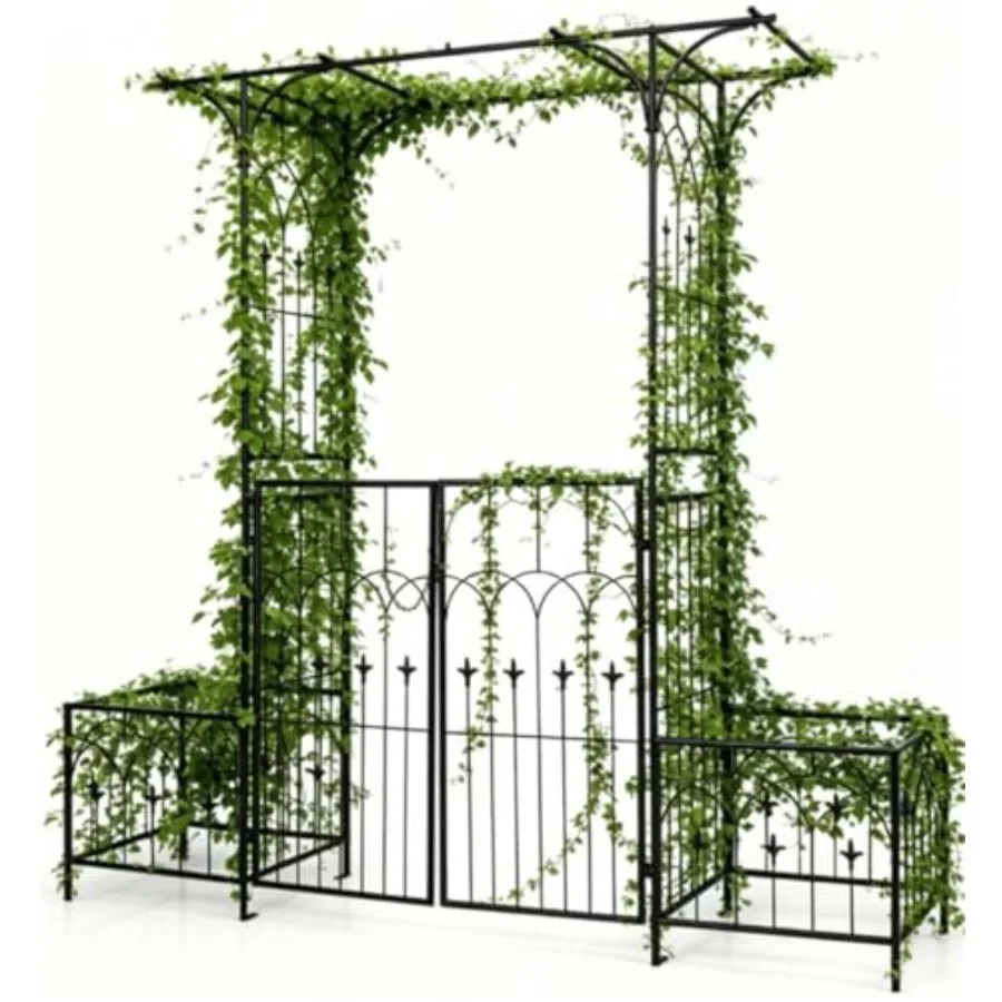 Metal garden arbor for climbing plants, heavy duty steel, black, with double lockable gate and 2 side planter boxes, 81 flat to
Metal garden arbor for climbing plants, heavy duty steel, black, with double lockable gate and 2 side planter boxes, 81 flat to