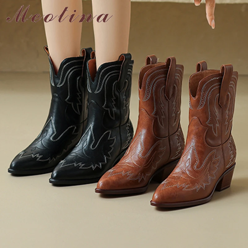 Meotina Women Genuine Leather Ankle Boots Pointed Toe Thick Mid Heel Embroidery Western Short Boot Ladies Shoes Autumn Winter 42
Meotina Women Genuine Leather Ankle Boots Pointed Toe Thick Mid Heel Embroidery Western Short Boot Ladies Shoes Autumn Winter 42