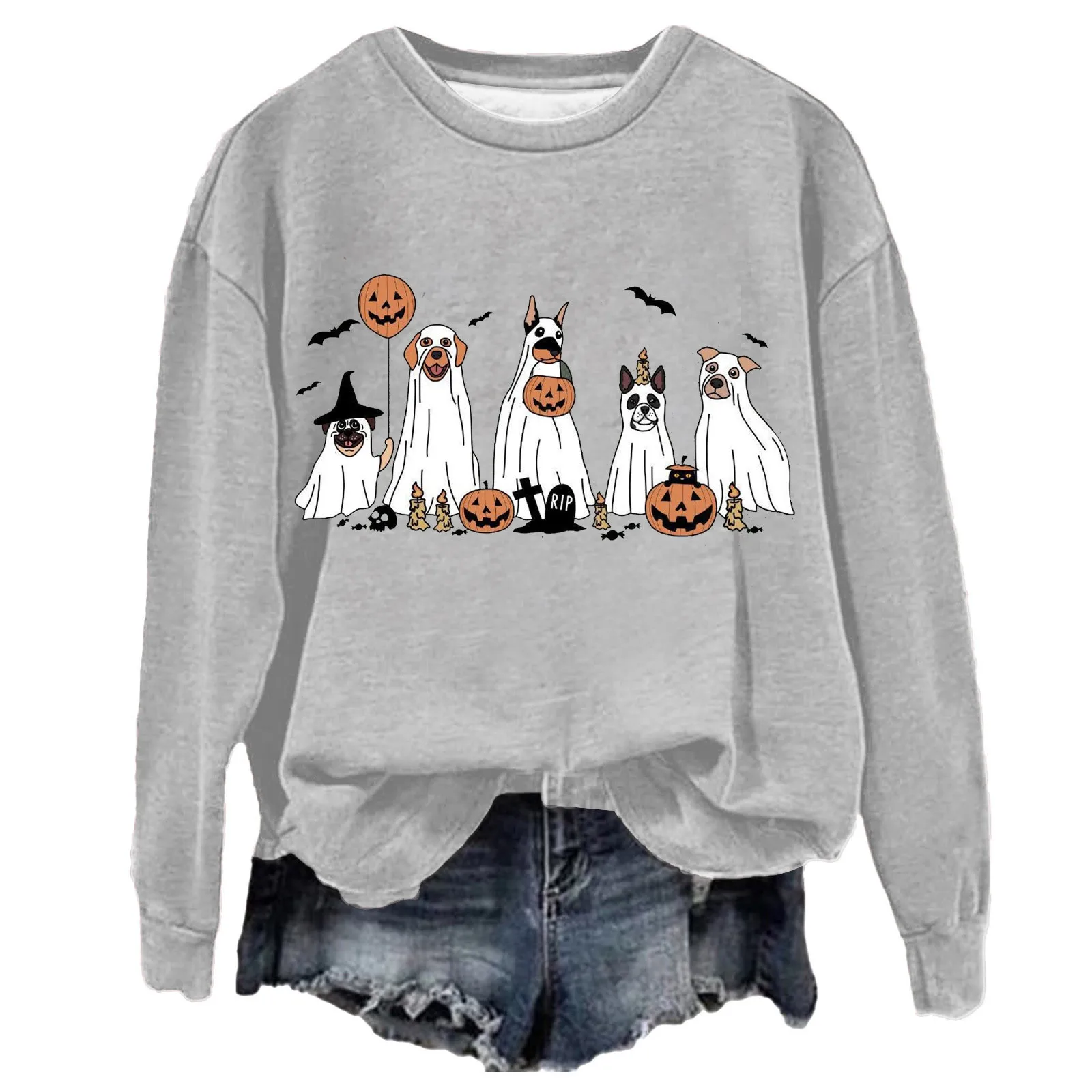 Halloween Funny Pumpkin Print Crew Neck Sweatshirt Long Sleeve Loose Fit Casual Pullover Fashion Personality Ghost Hoodie Women
Halloween Funny Pumpkin Print Crew Neck Sweatshirt Long Sleeve Loose Fit Casual Pullover Fashion Personality Ghost Hoodie Women