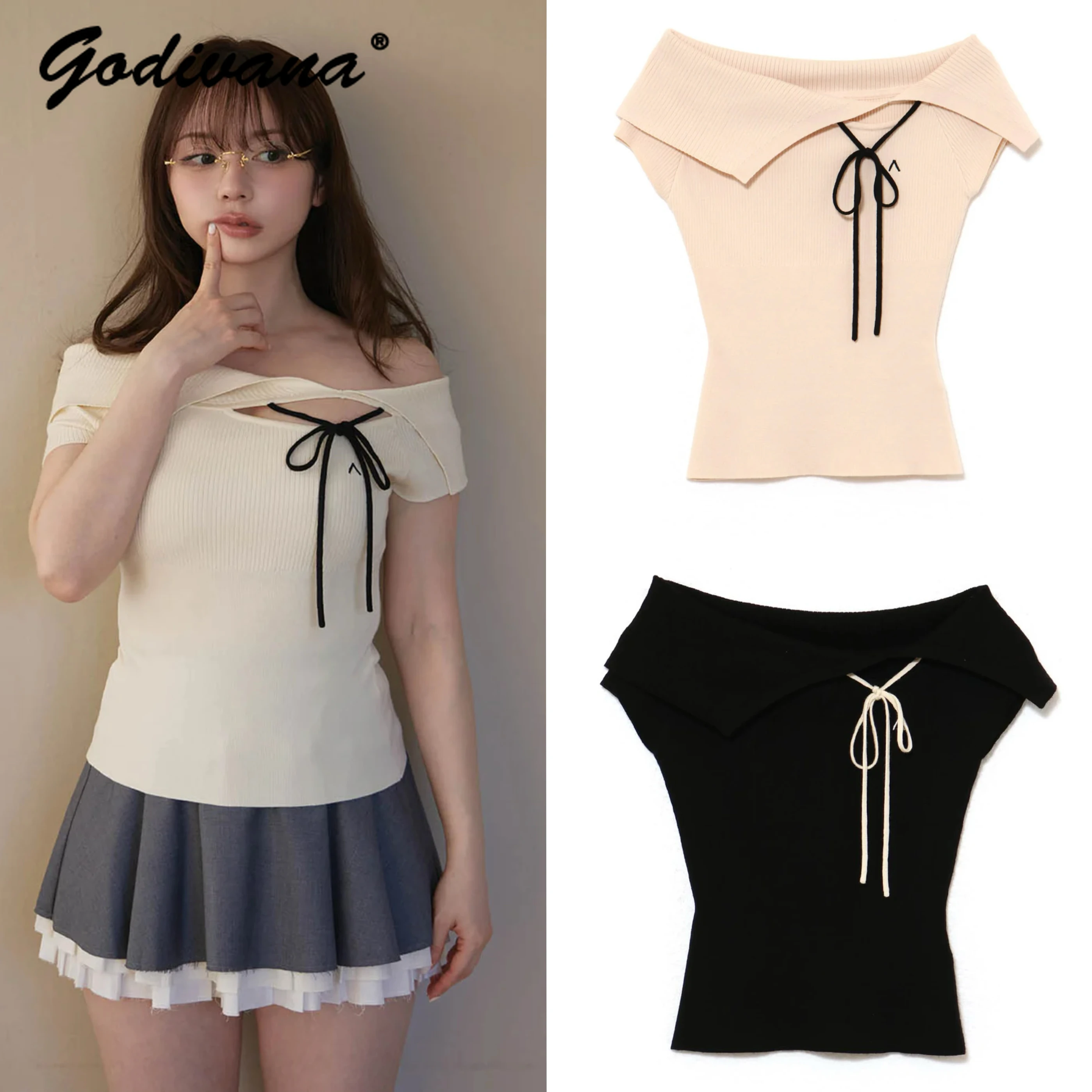 2025 Summer New Japanese Students Girls Cross Off Shoulder Knitted Shirt Solid Color Women's Short Sleeve Casual Short Tops
2025 Summer New Japanese Students Girls Cross Off Shoulder Knitted Shirt Solid Color Women's Short Sleeve Casual Short Tops