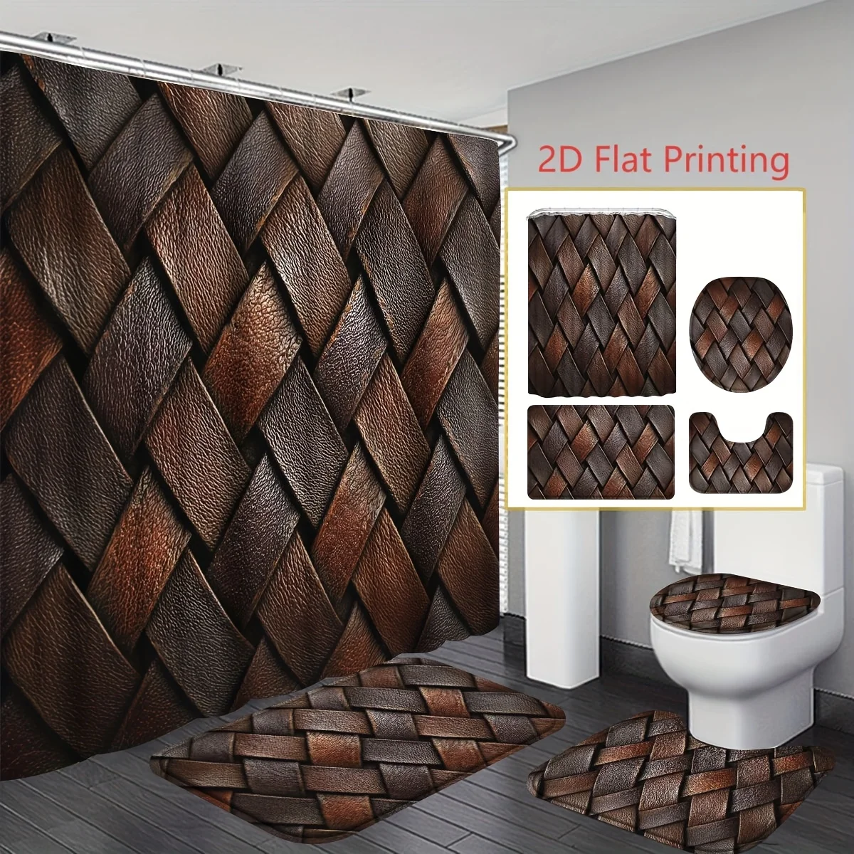 4Pcs Brown Faux Leather Shower Curtain Set, Full Bathroom Accessories: Simulated Faux Leather Shower Curtain With 12 Hooks & Bath Mat & U-Shaped Rug & Toilet Lid Cover, Bathroom Decor For House Home, Winner For Christmas Housewarming Birthday Gifts
4Pcs Brown Faux Leather Shower Curtain Set, Full Bathroom Accessories: Simulated Faux Leather Shower Curtain With 12 Hooks & Bath Mat & U-Shaped Rug & Toilet Lid Cover, Bathroom Decor For House Home, Winner For Christmas Housewarming Birthday Gifts