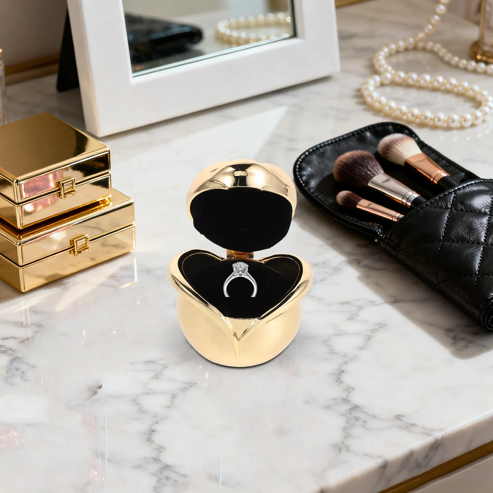 Rose Ring Box Vintage Flower Shaped Jewelry Storage for Engagement Proposal Wedding Valentine's Day Golden Zinc Alloy Small
Rose Ring Box Vintage Flower Shaped Jewelry Storage for Engagement Proposal Wedding Valentine's Day Golden Zinc Alloy Small